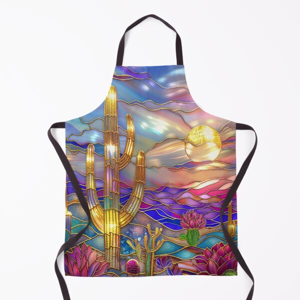 Item preview, Stained Glass Cactus Desert Sunset – Blooming Saguaro Cacti Western Southwest Nature Art Design designed and sold by MargaretWiktor.