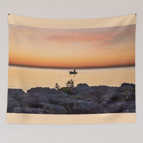 Item preview, Fisherman in Boat at Sunset Silhouette designed and sold by Rosemarie Guieb Designs.