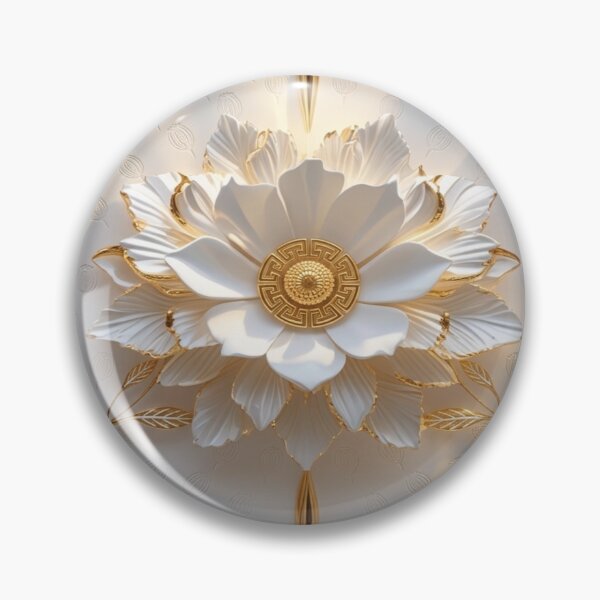 Item preview, Luxury 3D White Lotus & Gold Filigree Floral Pattern designed and sold by Remix Vision.