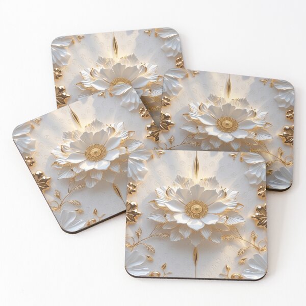 Item preview, Luxury 3D White Lotus & Gold Filigree Floral Pattern designed and sold by Remix Vision.