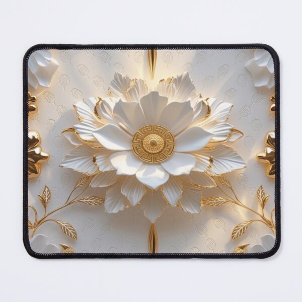 Item preview, Luxury 3D White Lotus & Gold Filigree Floral Pattern designed and sold by Remix Vision.