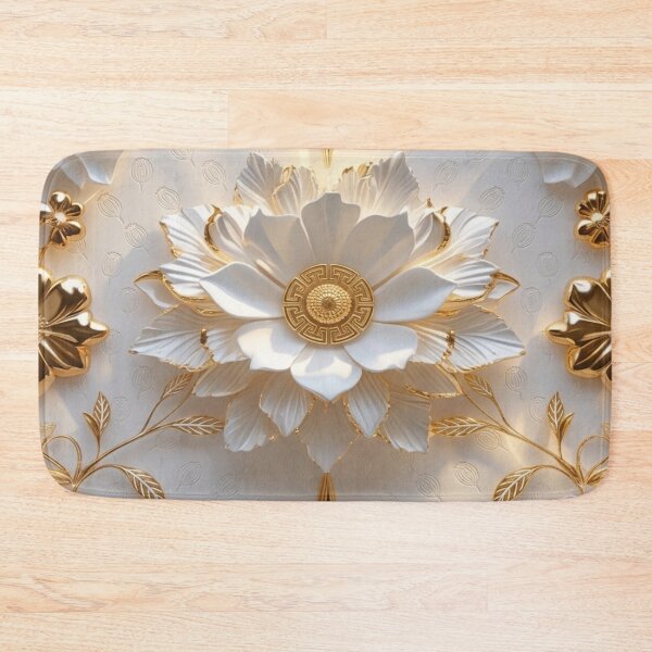 Item preview, Luxury 3D White Lotus & Gold Filigree Floral Pattern designed and sold by Remix Vision.