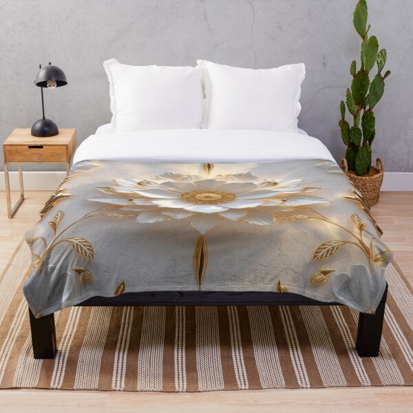 Item preview, Luxury 3D White Lotus & Gold Filigree Floral Pattern designed and sold by Remix Vision.