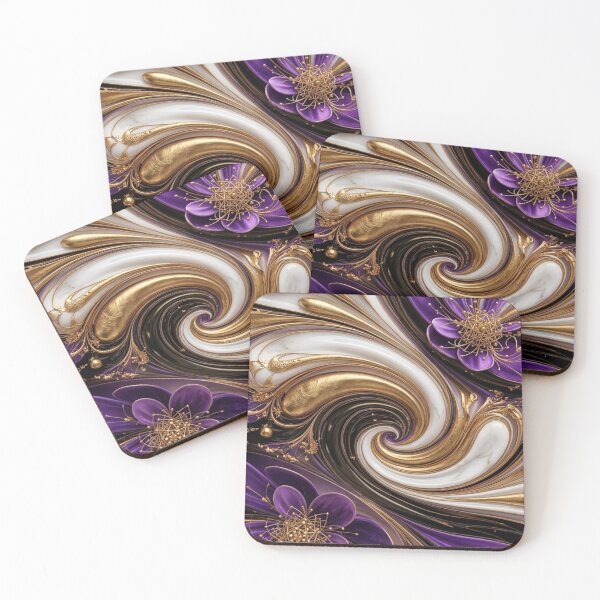 Item preview, Royal Purple and Liquid Gold Marble Floral Swirl designed and sold by Remix Vision.