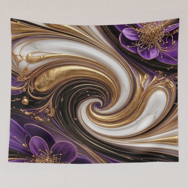 Item preview, Royal Purple and Liquid Gold Marble Floral Swirl designed and sold by Remix Vision.