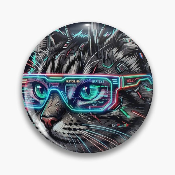 Item preview, Cyberpunk Glitch Cat - Futuristic Hacker Kitten with Neon Shades designed and sold by PixelPasha.