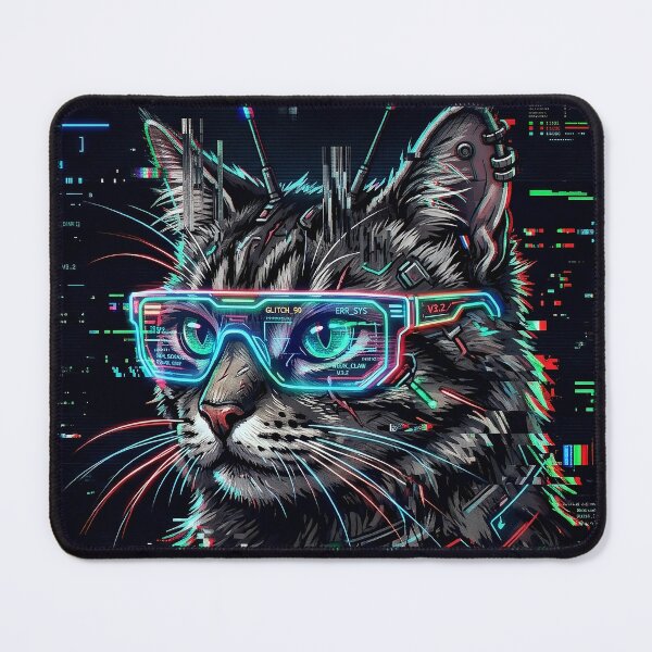 Item preview, Cyberpunk Glitch Cat - Futuristic Hacker Kitten with Neon Shades designed and sold by PixelPasha.