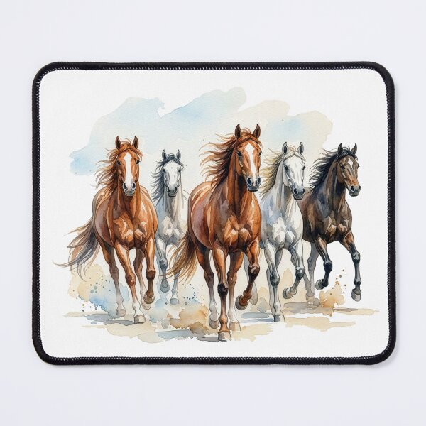 Item preview, Running Horses Watercolor Painting, Wild Horse Herd, Equestrian Wall Art designed and sold by Rutvain.