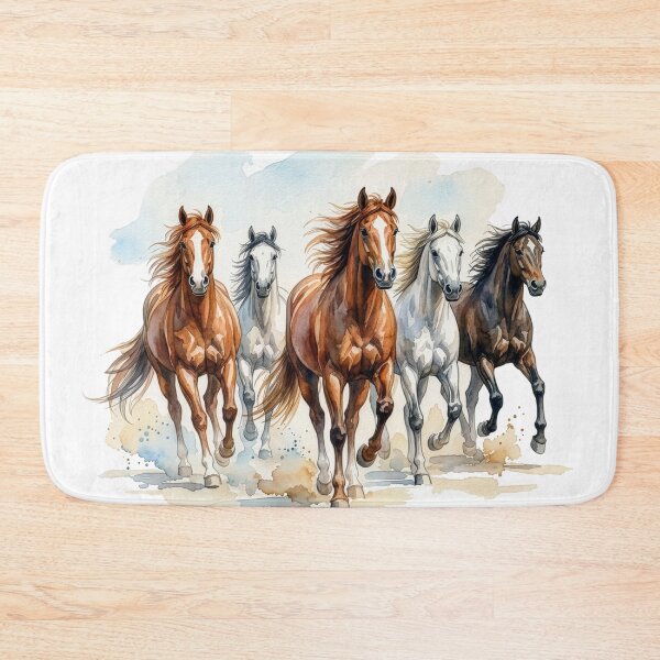 Item preview, Running Horses Watercolor Painting, Wild Horse Herd, Equestrian Wall Art designed and sold by Rutvain.