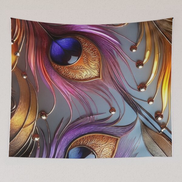 Item preview, Luxurious 3D Peacock Feather & Ornate Gold Filigree Art designed and sold by Remix Vision.