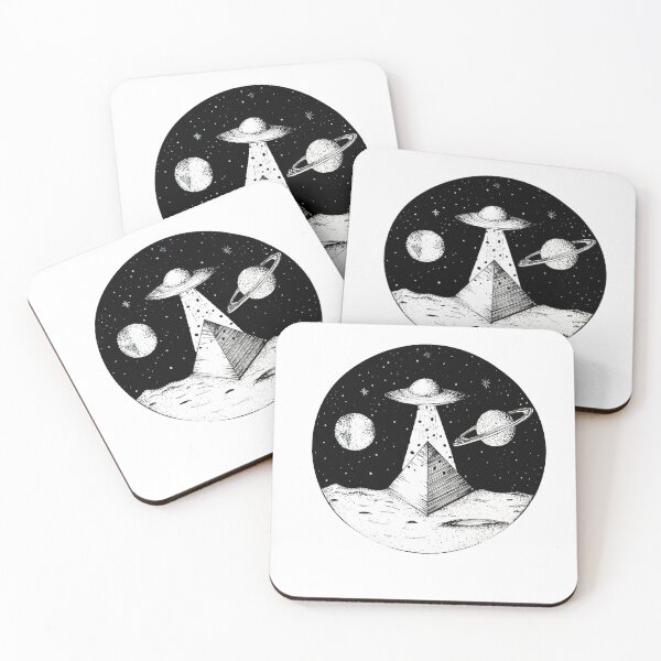 Item preview, UFO Pyramid Space Sci Fi Illustration Black and White Flying Saucer designed and sold by CLC54.