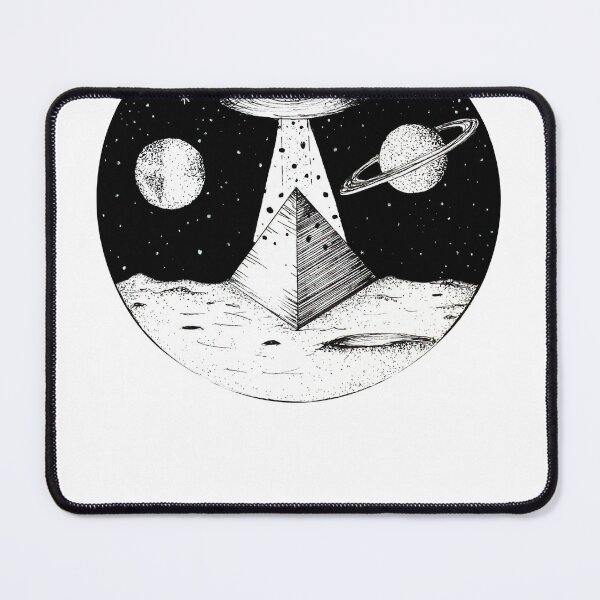 Item preview, UFO Pyramid Space Sci Fi Illustration Black and White Flying Saucer designed and sold by CLC54.