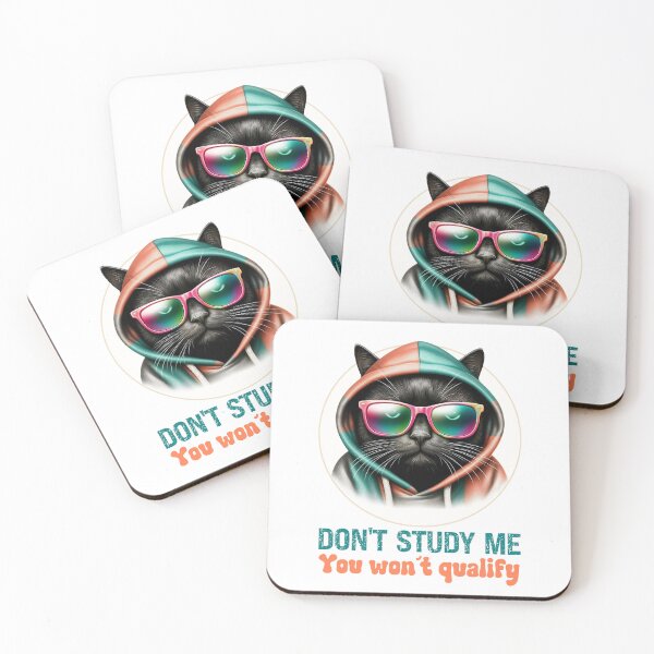 Item preview, Teal & Coral Funny Cool Cat Don’t Study Me Quote designed and sold by MoodCatClubCo.