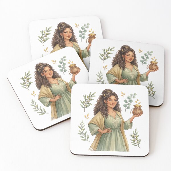 Item preview, Abundance Goddess with Olive Branches and Gold Coins Watercolor Cottagecore Art designed and sold by SirensSageStone.