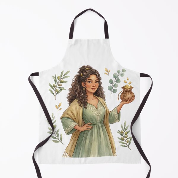 Item preview, Abundance Goddess with Olive Branches and Gold Coins Watercolor Cottagecore Art designed and sold by SirensSageStone.
