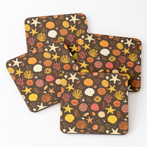 Item preview, Orange Starfish and Shells on Dark Background designed and sold by Piotrek0001.