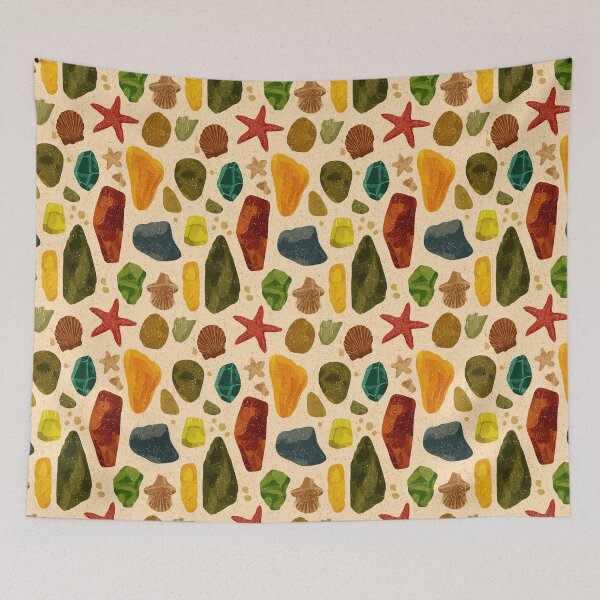 Item preview, Green Sea Glass and Red Starfish on Sand designed and sold by Piotrek0001.