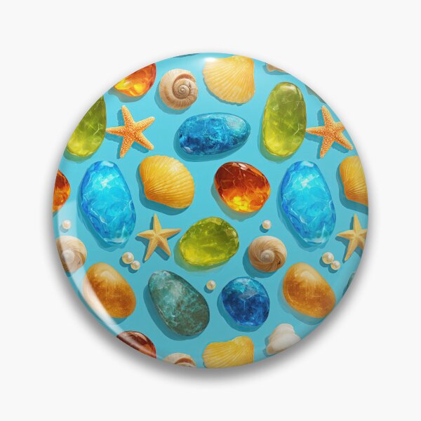 Item preview, Blue and Orange Sea Glass Gems on Teal designed and sold by Piotrek0001.