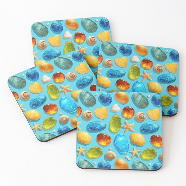 Item preview, Blue and Orange Sea Glass Gems on Teal designed and sold by Piotrek0001.