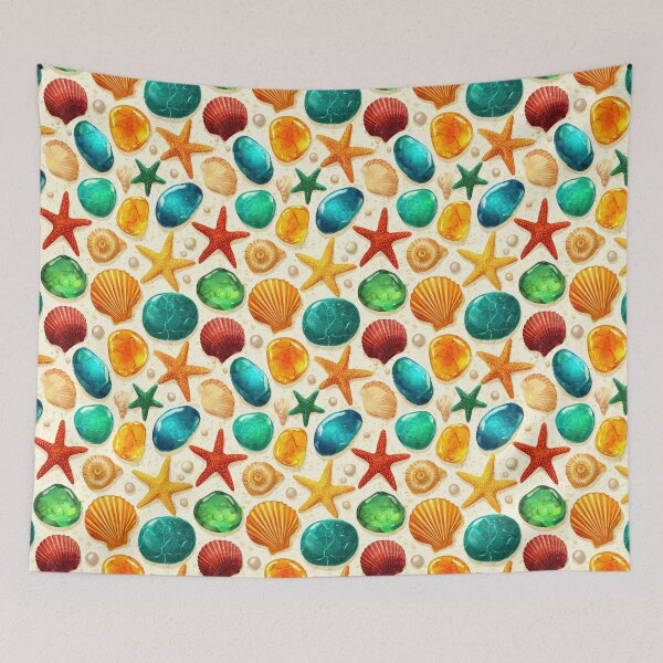 Item preview, Vivid Orange Sea Glass and Shells Pattern designed and sold by Piotrek0001.