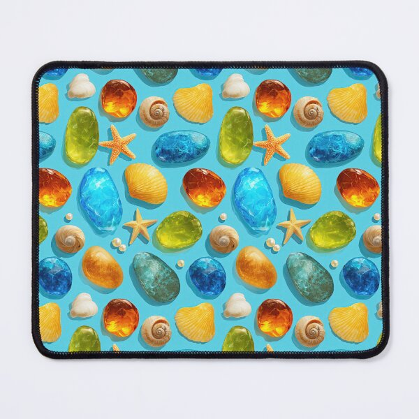 Item preview, Blue and Orange Sea Glass Gems on Teal designed and sold by Piotrek0001.
