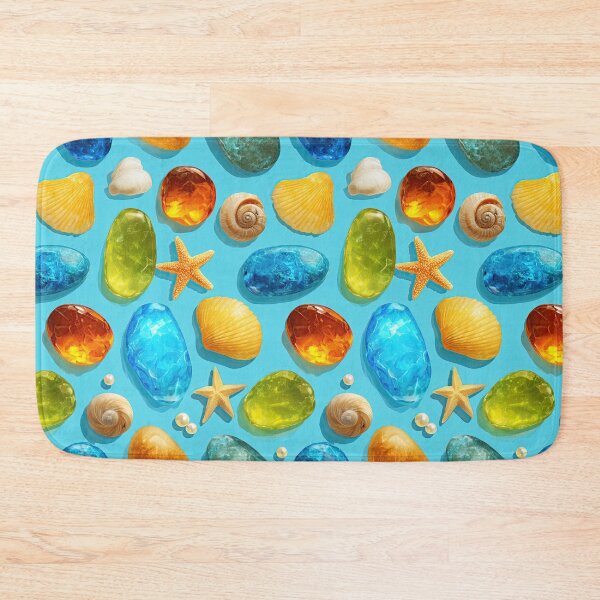 Item preview, Blue and Orange Sea Glass Gems on Teal designed and sold by Piotrek0001.