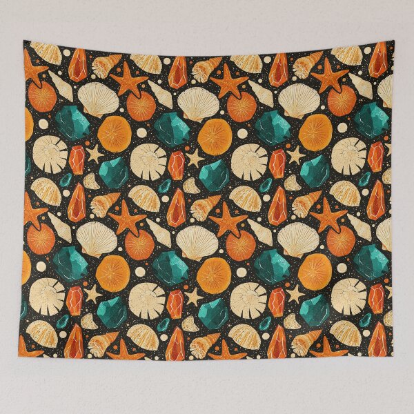 Item preview, Orange Starfish and Teal Stones on Black designed and sold by Piotrek0001.
