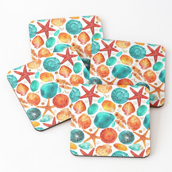 Item preview, Bright Teal and Orange Shells Watercolor designed and sold by Piotrek0001.