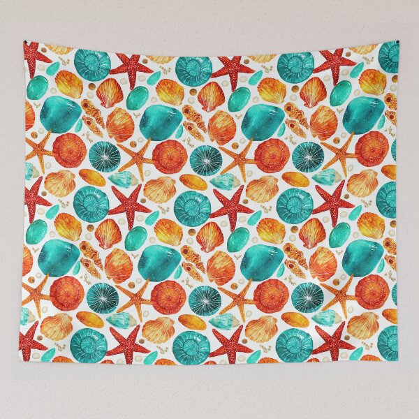 Item preview, Bright Teal and Orange Shells Watercolor designed and sold by Piotrek0001.