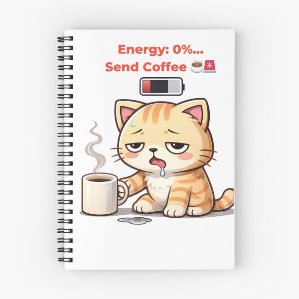Item preview, Energy 0%… Send Coffee ☕? | Funny Exhausted Cat Meme | Low Battery Work Humor designed and sold by Kawaii Cosmos Cats.