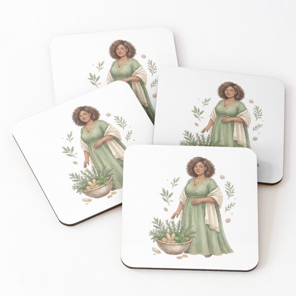 Item preview, Herbal Abundance Goddess with Crystals and Coins Watercolor Cottagecore Art designed and sold by SirensSageStone.
