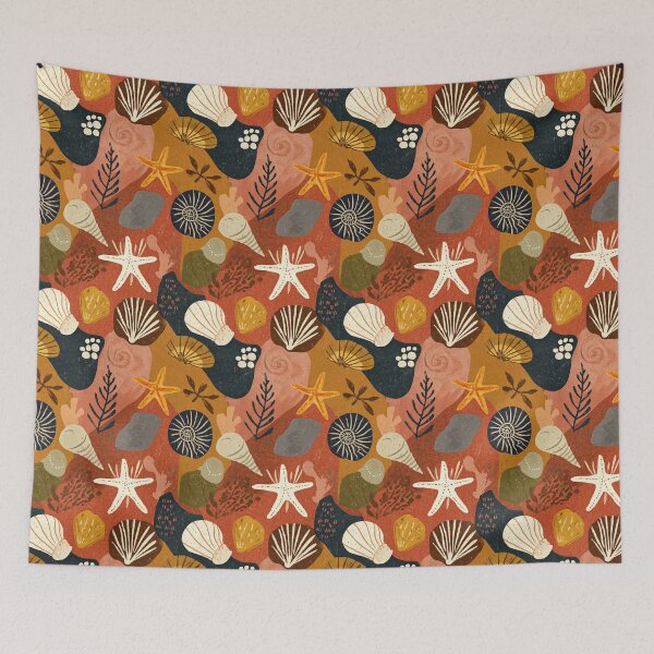 Item preview, Earthy Boho Shells and Starfish on Dark Beige designed and sold by Piotrek0001.