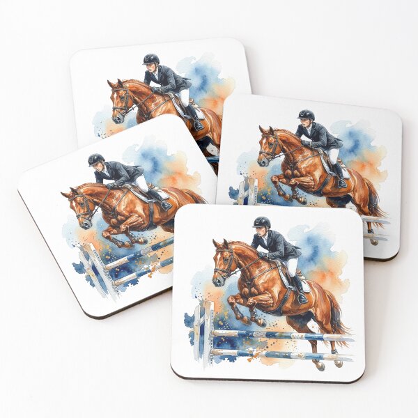 Item preview, Show Jumping Horse Watercolor, Equestrian Rider Art, Horse Jump Illustration designed and sold by Rutvain.