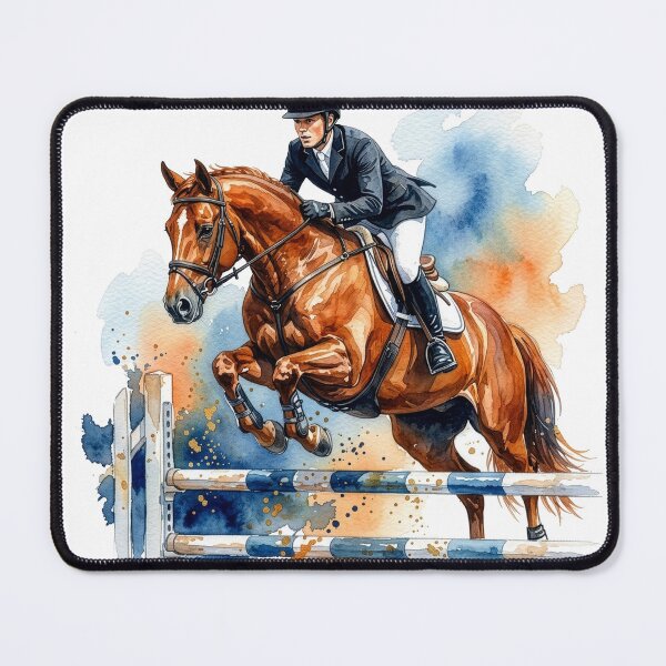 Item preview, Show Jumping Horse Watercolor, Equestrian Rider Art, Horse Jump Illustration designed and sold by Rutvain.