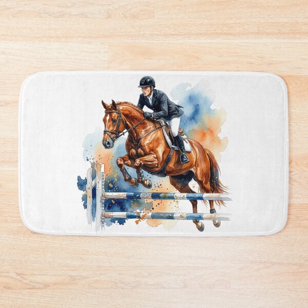 Item preview, Show Jumping Horse Watercolor, Equestrian Rider Art, Horse Jump Illustration designed and sold by Rutvain.