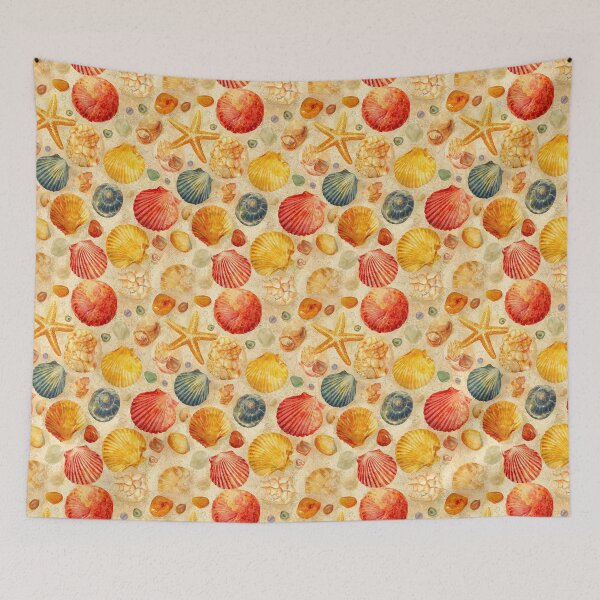 Item preview, Painted Orange Shells and Starfish on Beige designed and sold by Piotrek0001.
