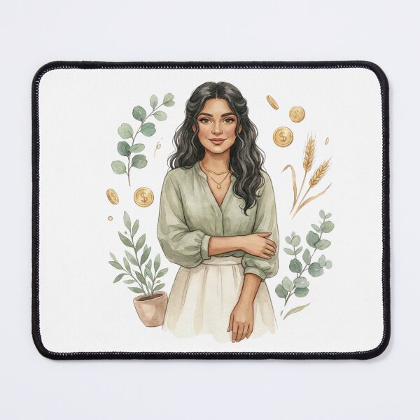 Item preview, Minimalist Abundance Goddess with Gold Coins and Eucalyptus Cottagecore Watercolor designed and sold by SirensSageStone.