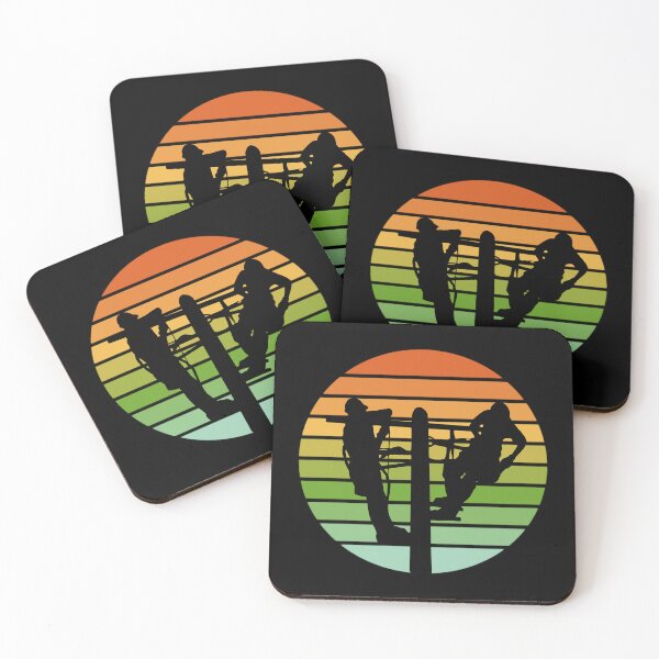 Item preview, Linemen Working Utility Pole Retro designed and sold by Rosemarie Guieb Designs.