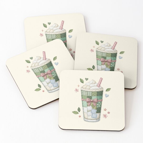 Item preview, Patchwork Matcha Latte Quilted Green Tea Cottagecore Art designed and sold by BVDigitalArt.