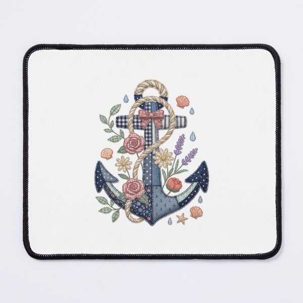 Item preview, Patchwork Nautical Anchor Quilted Coastal Floral Art designed and sold by BVDigitalArt.