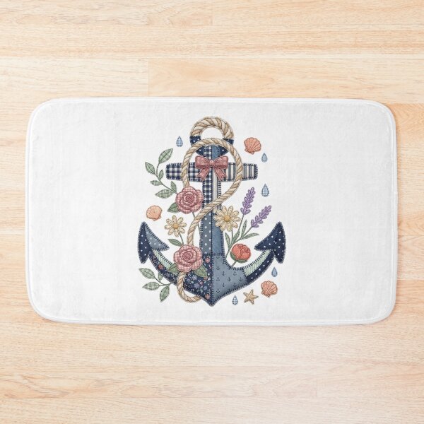 Item preview, Patchwork Nautical Anchor Quilted Coastal Floral Art designed and sold by BVDigitalArt.