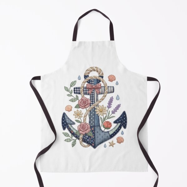 Item preview, Patchwork Nautical Anchor Quilted Coastal Floral Art designed and sold by BVDigitalArt.
