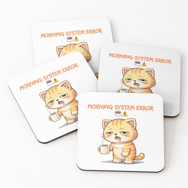 Item preview, Morning System Error ☕⚠️? | Funny Sleepy Cat Meme | No Coffee No Brain Humor designed and sold by Kawaii Cosmos Cats.