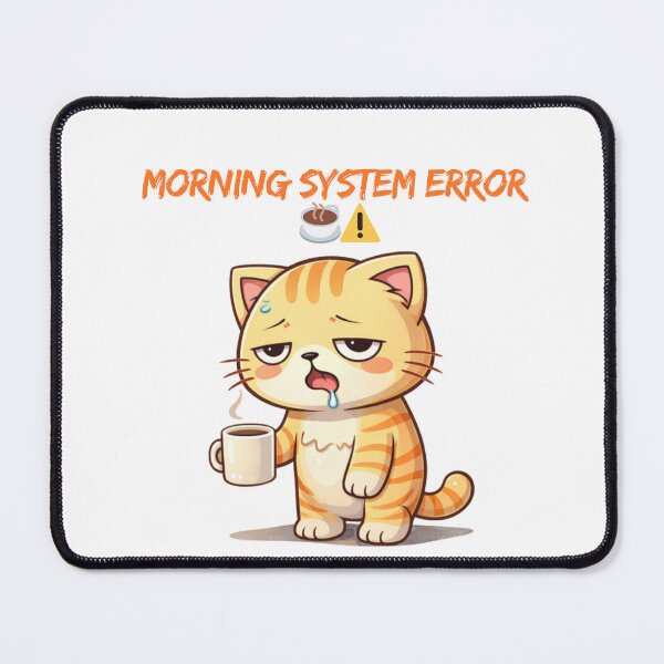 Item preview, Morning System Error ☕⚠️? | Funny Sleepy Cat Meme | No Coffee No Brain Humor designed and sold by Kawaii Cosmos Cats.