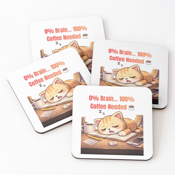 Item preview, 0% Brain… 100% Coffee Needed ☕? | Funny Sleepy Cat Meme | Study & Work Burnout Humor designed and sold by Kawaii Cosmos Cats.
