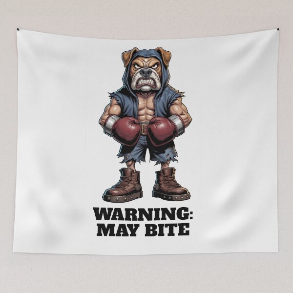 Item preview, Warning May Bite Boxing Bulldog - Funny Fighter Dog Mascot Design designed and sold by FightModeStudio.