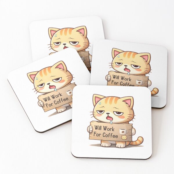 Item preview, Will Work for Coffee ☕? | Burnout Cat Meme for Tired Workers & Coffee Lovers designed and sold by Kawaii Cosmos Cats.