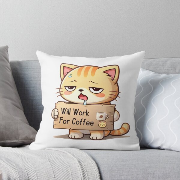 Item preview, Will Work for Coffee ☕? | Burnout Cat Meme for Tired Workers & Coffee Lovers designed and sold by Kawaii Cosmos Cats.