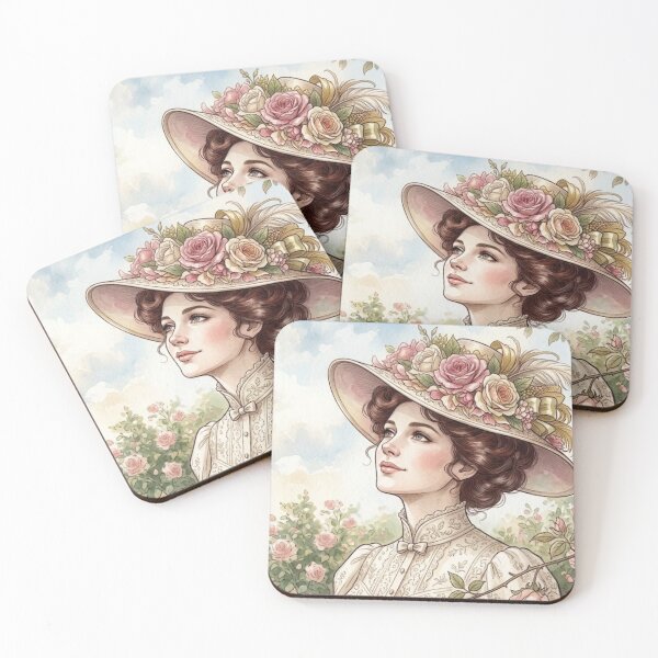 Item preview, Vintage Floral Hat Lady Watercolor Portrait Cottagecore designed and sold by MAGICKEY2024.
