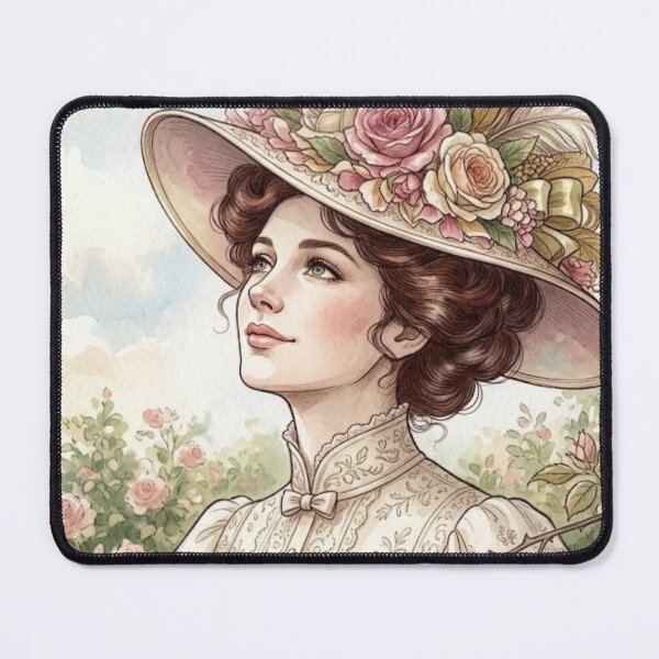 Item preview, Vintage Floral Hat Lady Watercolor Portrait Cottagecore designed and sold by MAGICKEY2024.